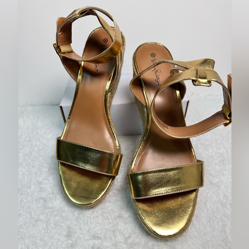 Lilly Pulitzer Gold Espadrille Wedges with Ankle Strap 🌴🍹 - Picture 4 of 12